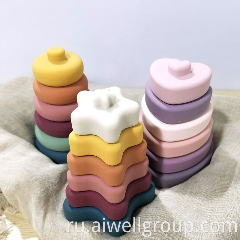 silicone heart shape stacking blocks toys 